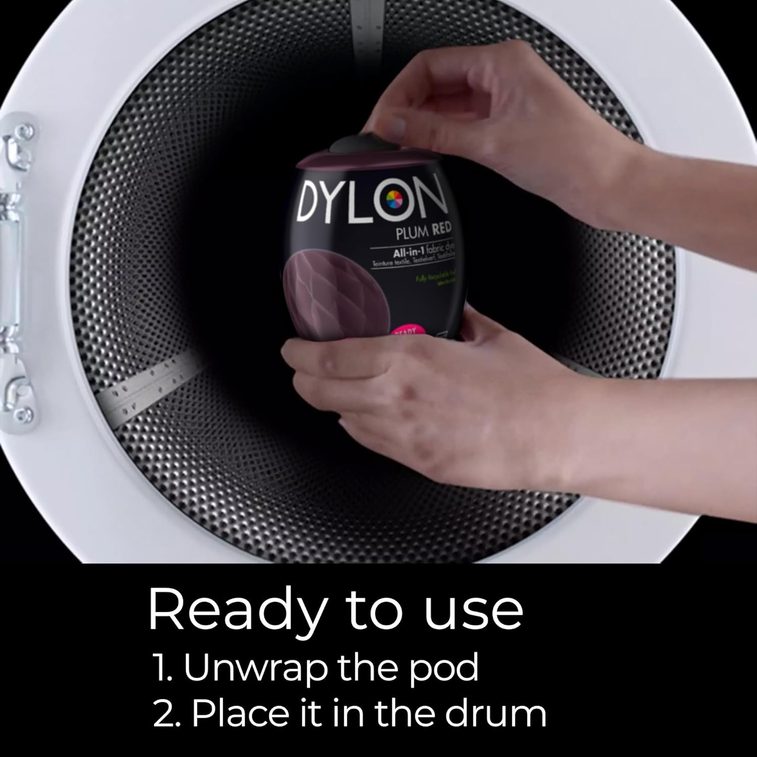 Dylon All-in-1 Fabric Dye Pod Plum Red 350g washing machine instructions