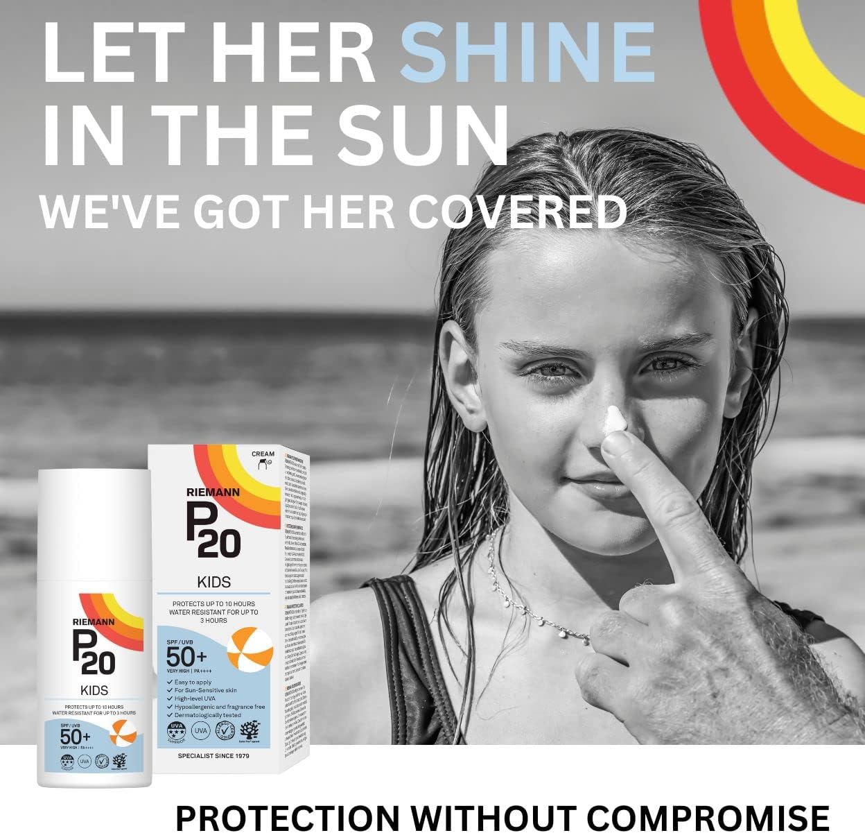 Image showing gentle application of Riemann P20 kids cream on child's face.