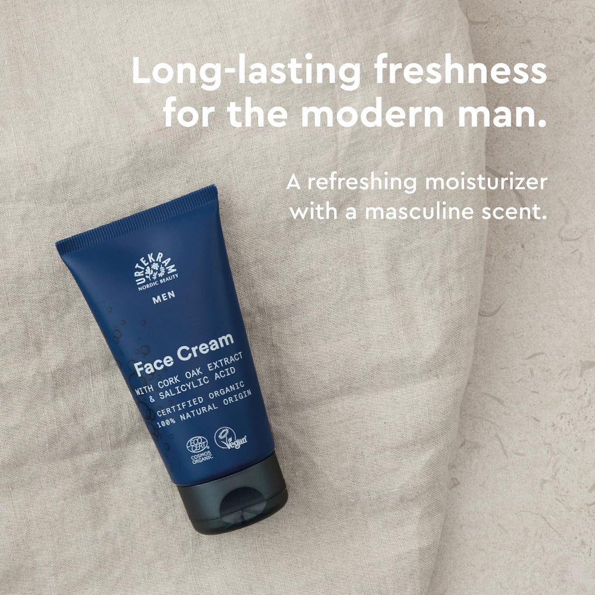 Urtekram Men Face Cream with Cork Oak and Salicylic Acid 75ml tube for everyday facial skincare