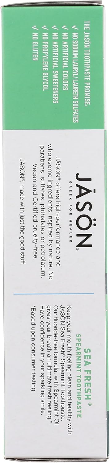 Jason Sea Fresh Spearmint Toothpaste ingredient label fluoride free 119g