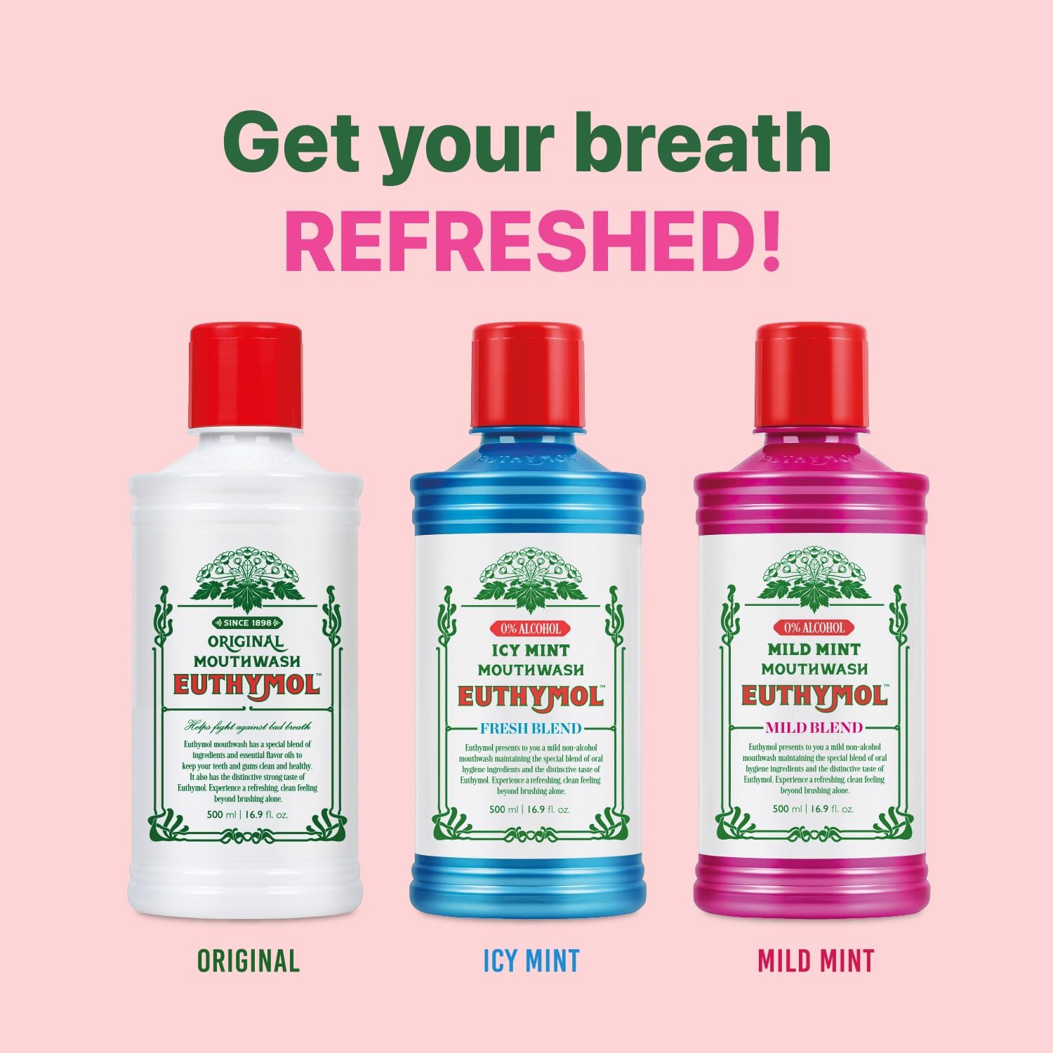 Euthymol Mouthwash ICY Mint Fluoride & Alcohol-Free – 500ml