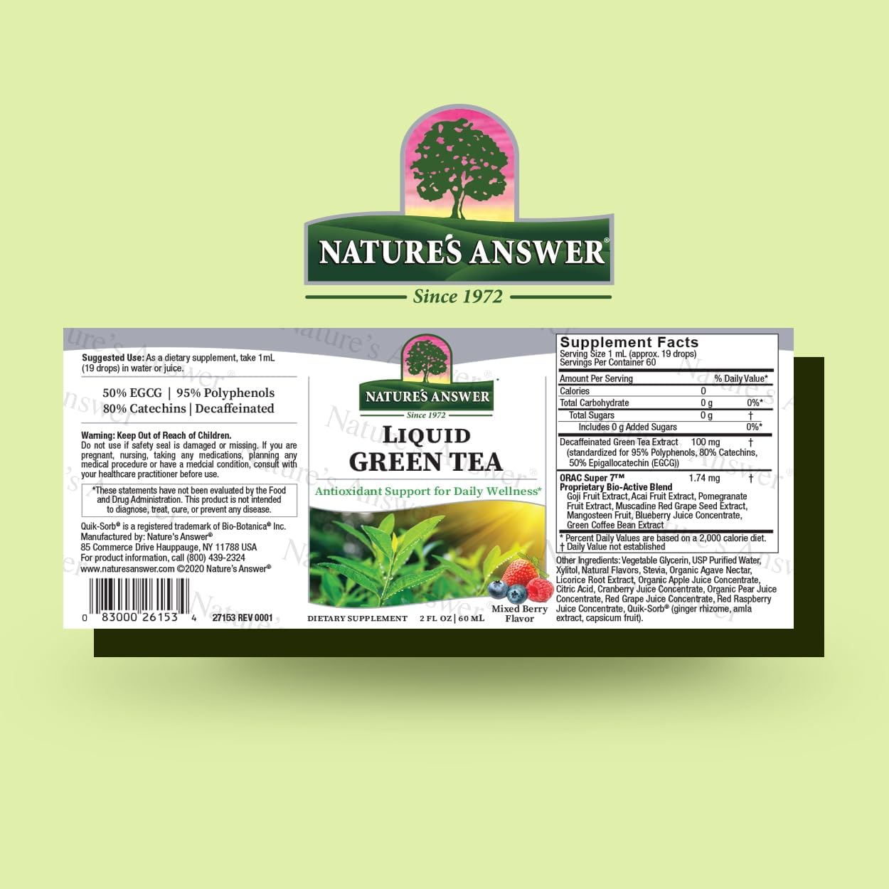 Nature’s Answer Liquid Green Tea ORAC mixed berry 60ml barcode