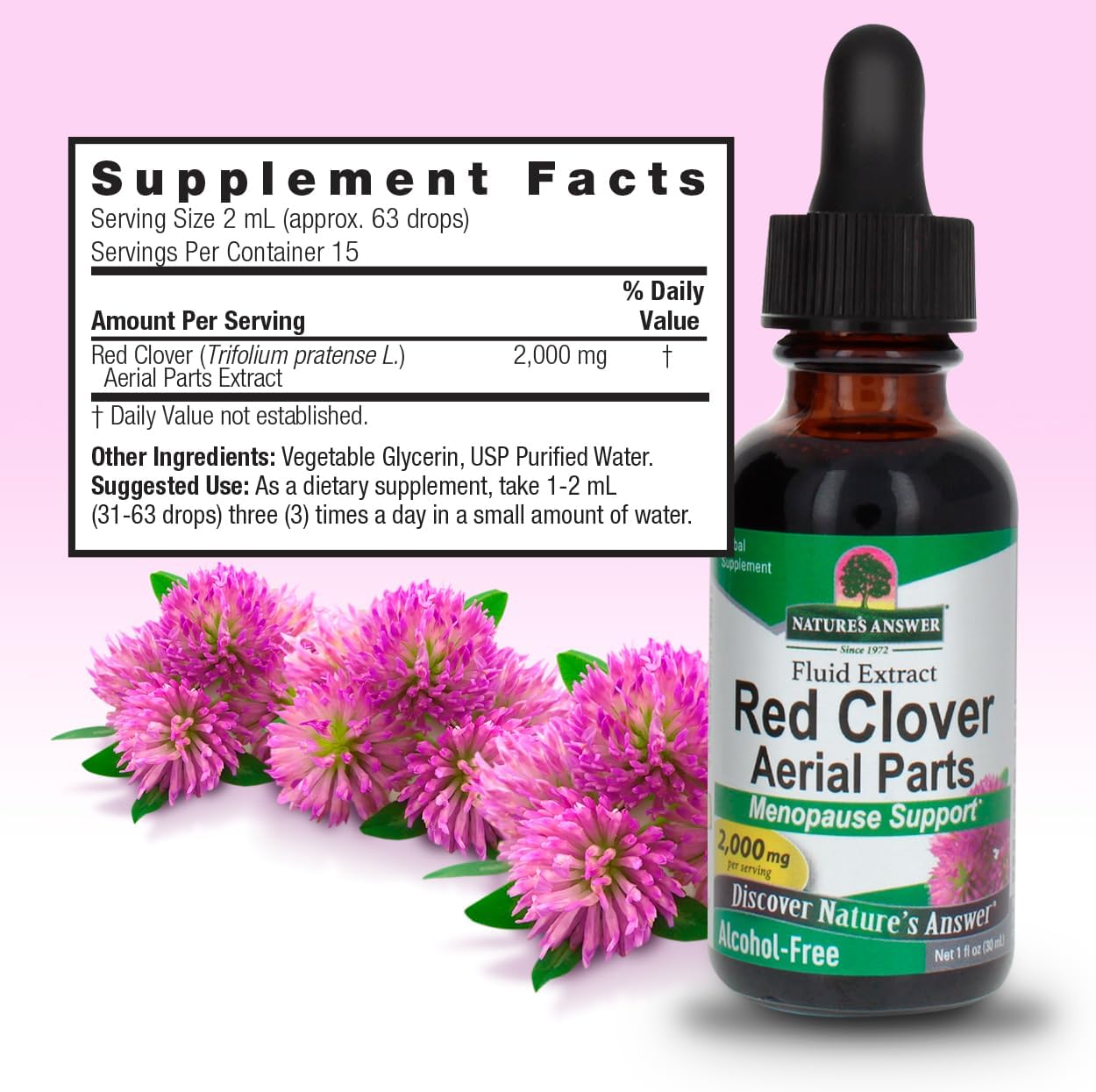 Nature’s Answer Red Clover liquid extract supplement facts 30ml bottle