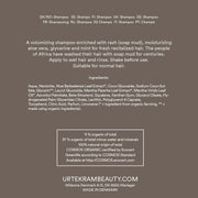 Urtekram Volume Rasul Shampoo, shampoo bottle packaging, fresh peppermint fragrance, 250ml, ingredients information
