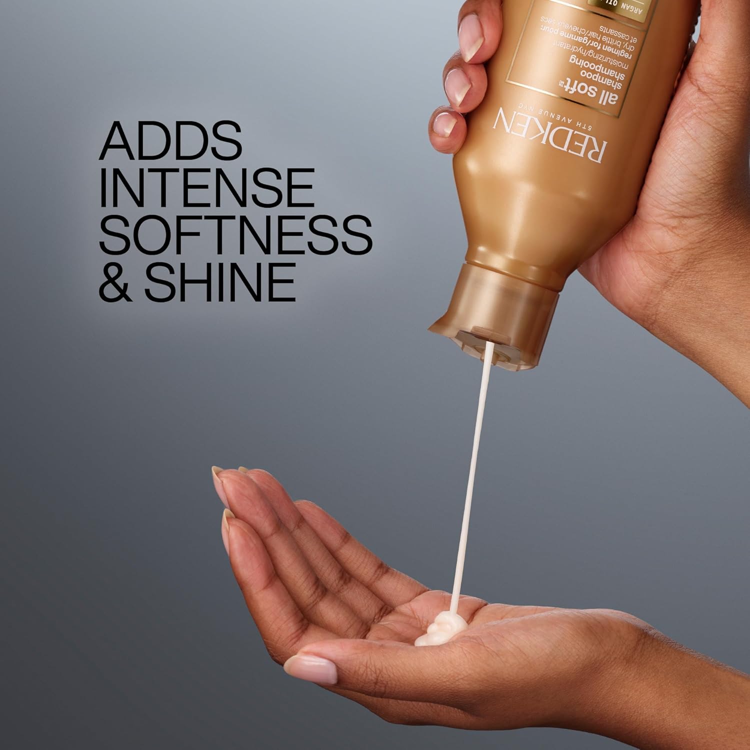 Redken All Soft Shampoo bottle with Argan Oil, 300ml formulation.