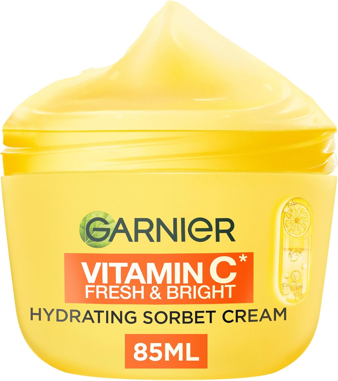 Garnier Vitamin C Fresh & Bright Hydrating Sorbet Cream 85ml open jar