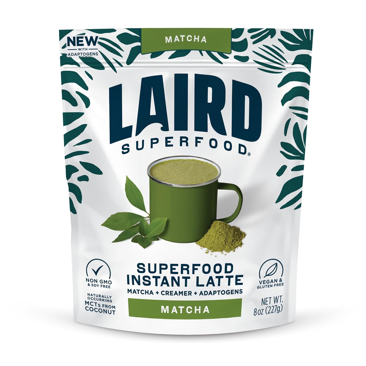 Laird Superfood matcha instant latte drink mix front pack 227g on white background