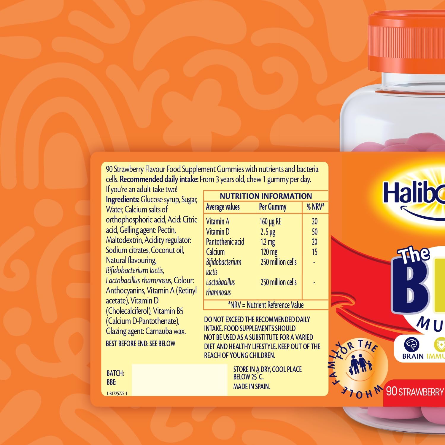 Supplement Facts Image: Haliborange Big Multi ingredients vitamins gummies 90 count packaging