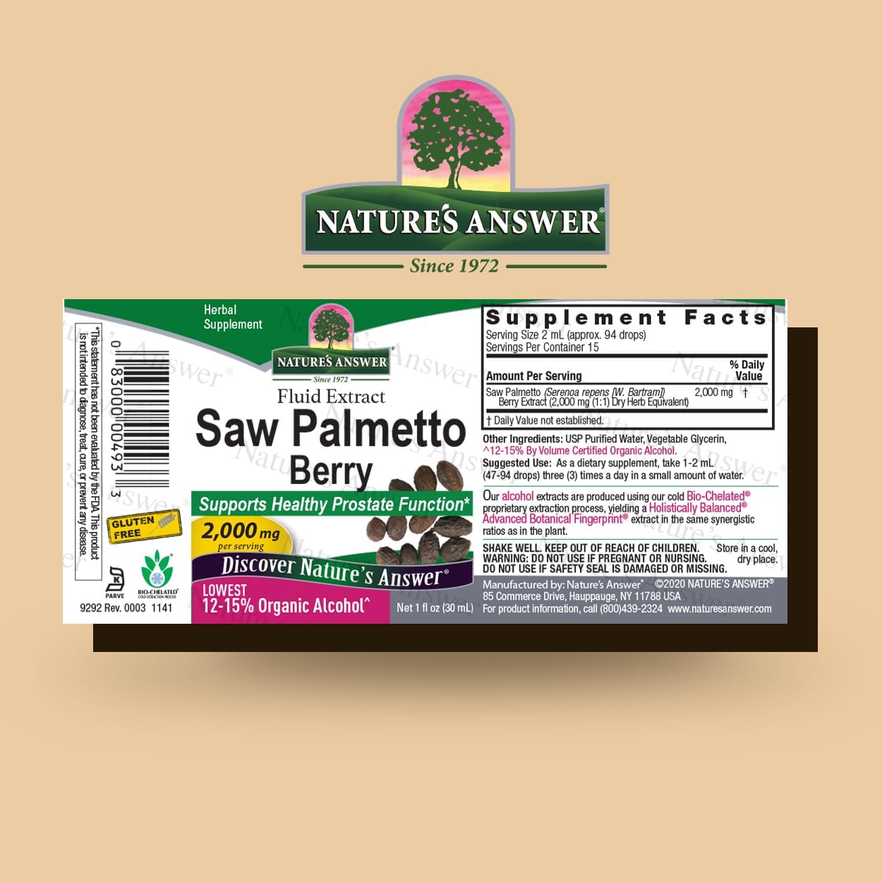 Nature’s Answer Saw Palmetto berry liquid extract 30ml barcode