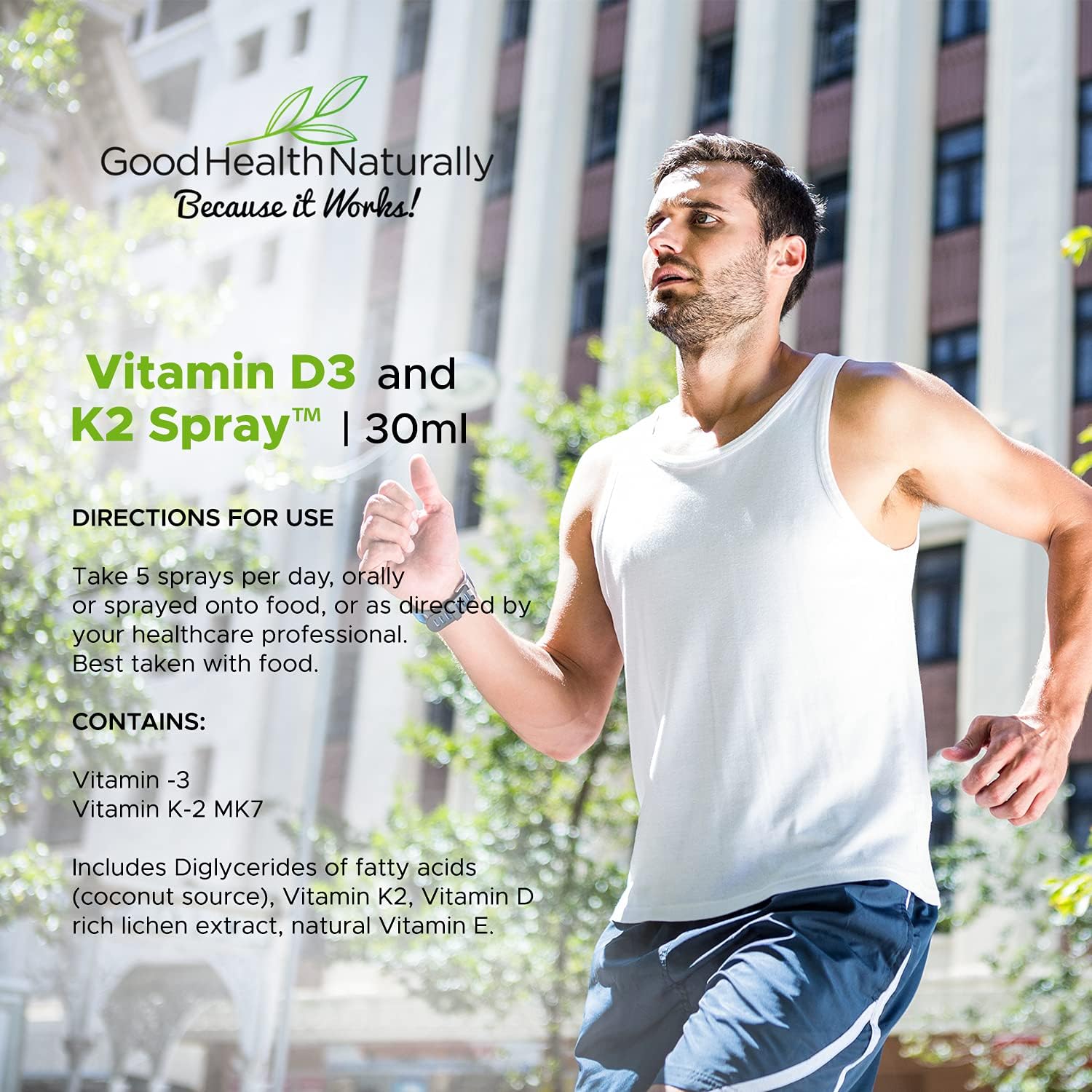 How to Use: Good Health Naturally Vitamin D3 K2 spray usage instructions oral supplement 30ml