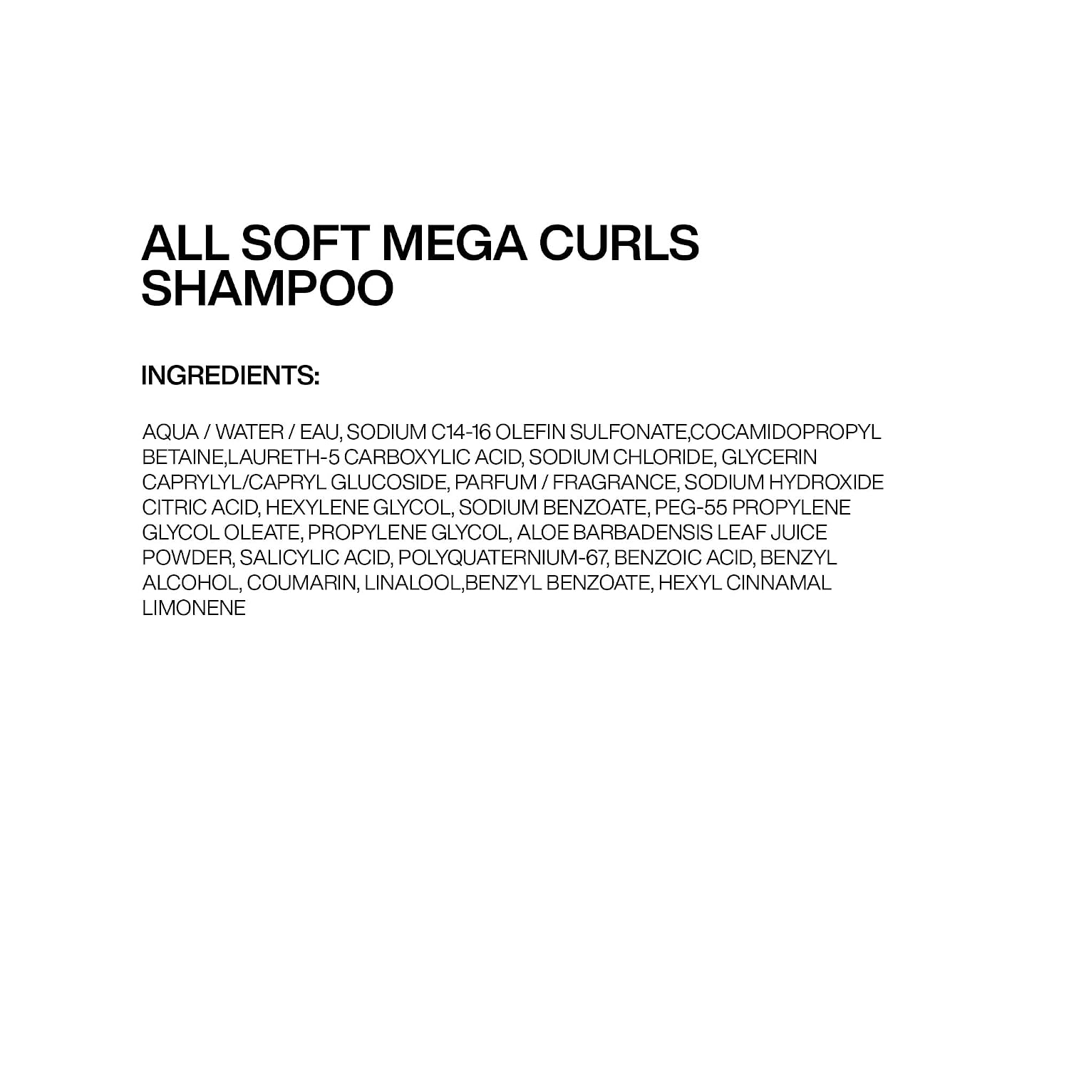 Redken All Soft Mega Curls Shampoo 300ml ingredient panel