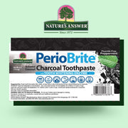 Nature’s Answer PerioBrite activated charcoal toothpaste 113.4g barcode on a green background