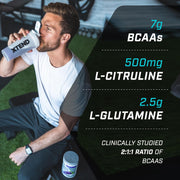 Supplement facts & ingredients image: XTEND Original BCAA Powder Strawberry Kiwi supplement facts ingredients tub powder 441g 30 servings
