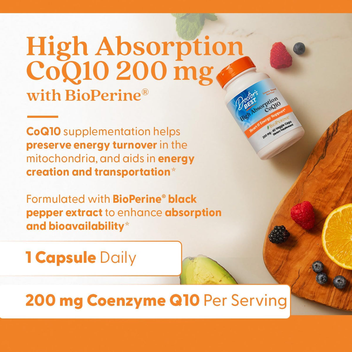 Doctor's Best High Absorption CoQ10 200mg BioPerine Veggie Capsules