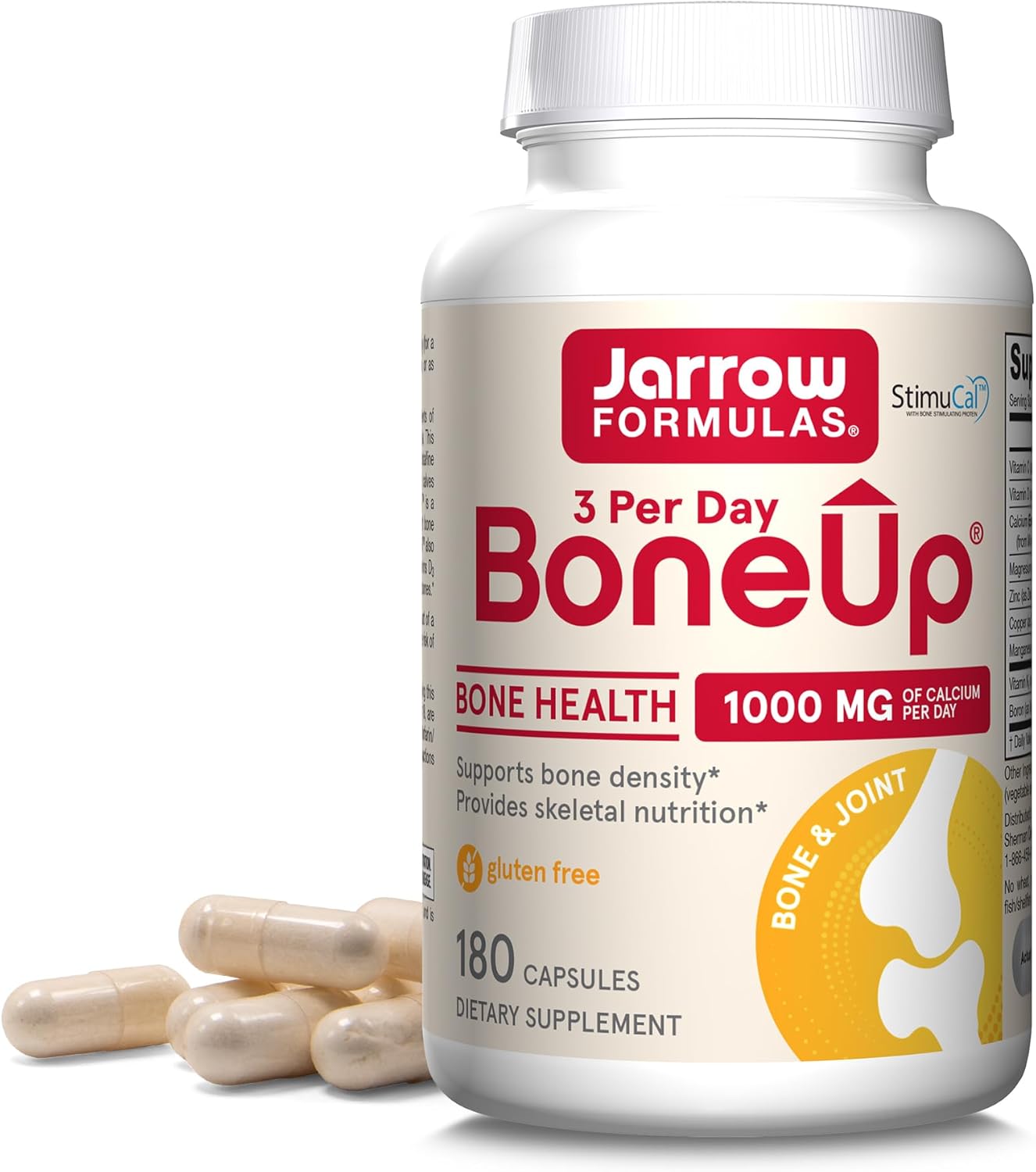 Front Image: Jarrow Formulas BoneUp 3 Per Day 1000mg calcium capsules bottle 180 count