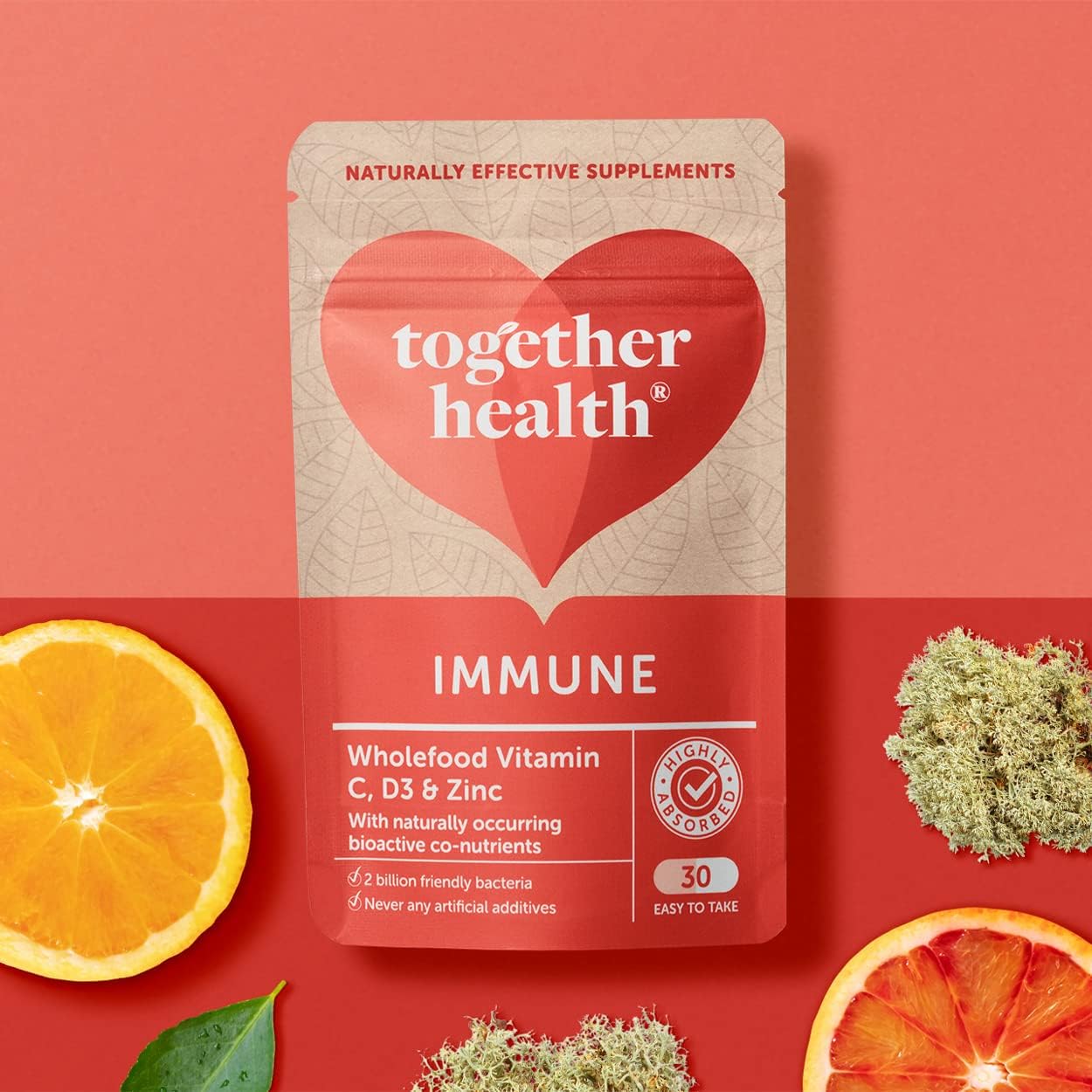 Together Health Complexe de soutien immunitaire : zinc, vitamine C, D3, probiotique - 30 capsules