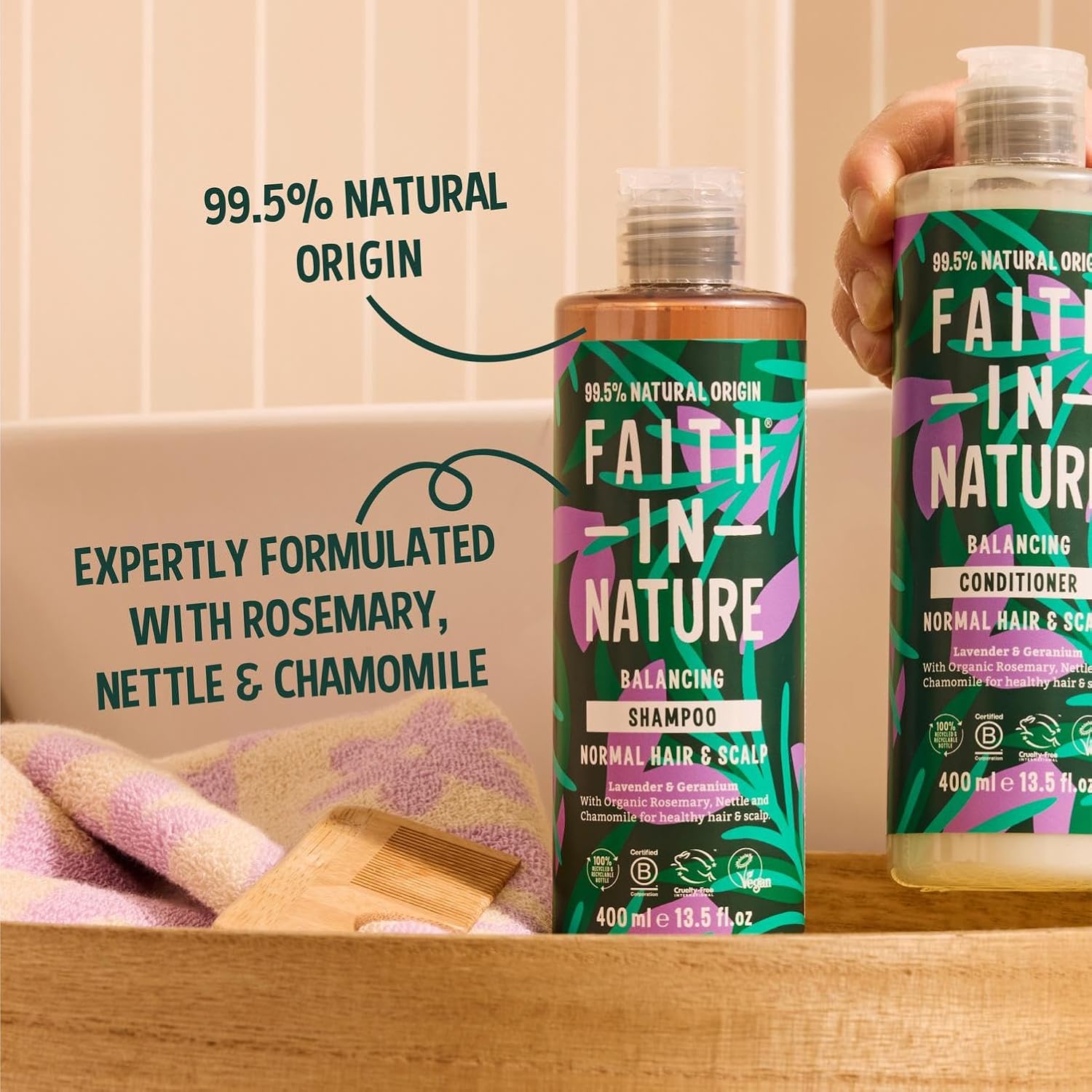 Faith In Nature Lavender and Geranium Balancing Shampoo 400ml bottle for everyday hair care