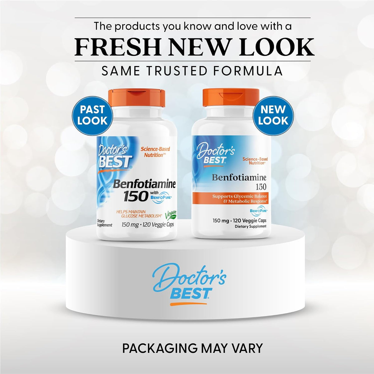 Doctor's Best Benfotiamine, bottle packaging, no flavour, 150mg, 120 veggie capsules, new packaging