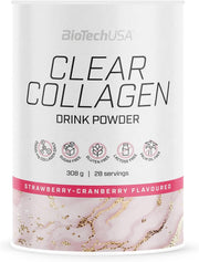 BioTechUSA Clear Collagen drink powder tub strawberry cranberry flavour 308g quantity