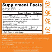 Doctor's Best High Absorption Curcumin, bottle packaging, unflavoured, 1000mg, 120 tablets, supplement facts and ingredients