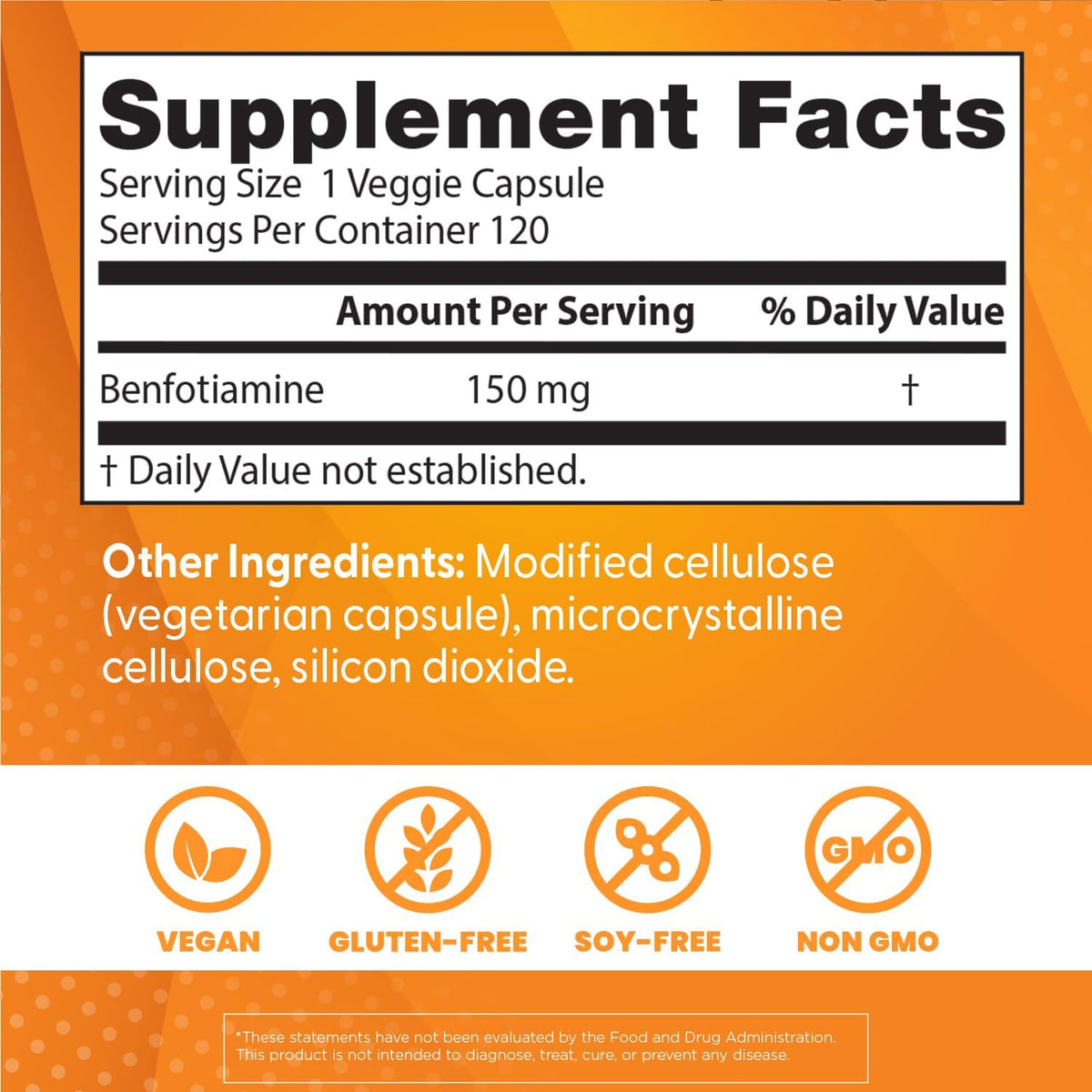 Doctor's Best Benfotiamine, bottle packaging, no flavour, 150mg, 120 veggie capsules, supplement facts and ingredients
