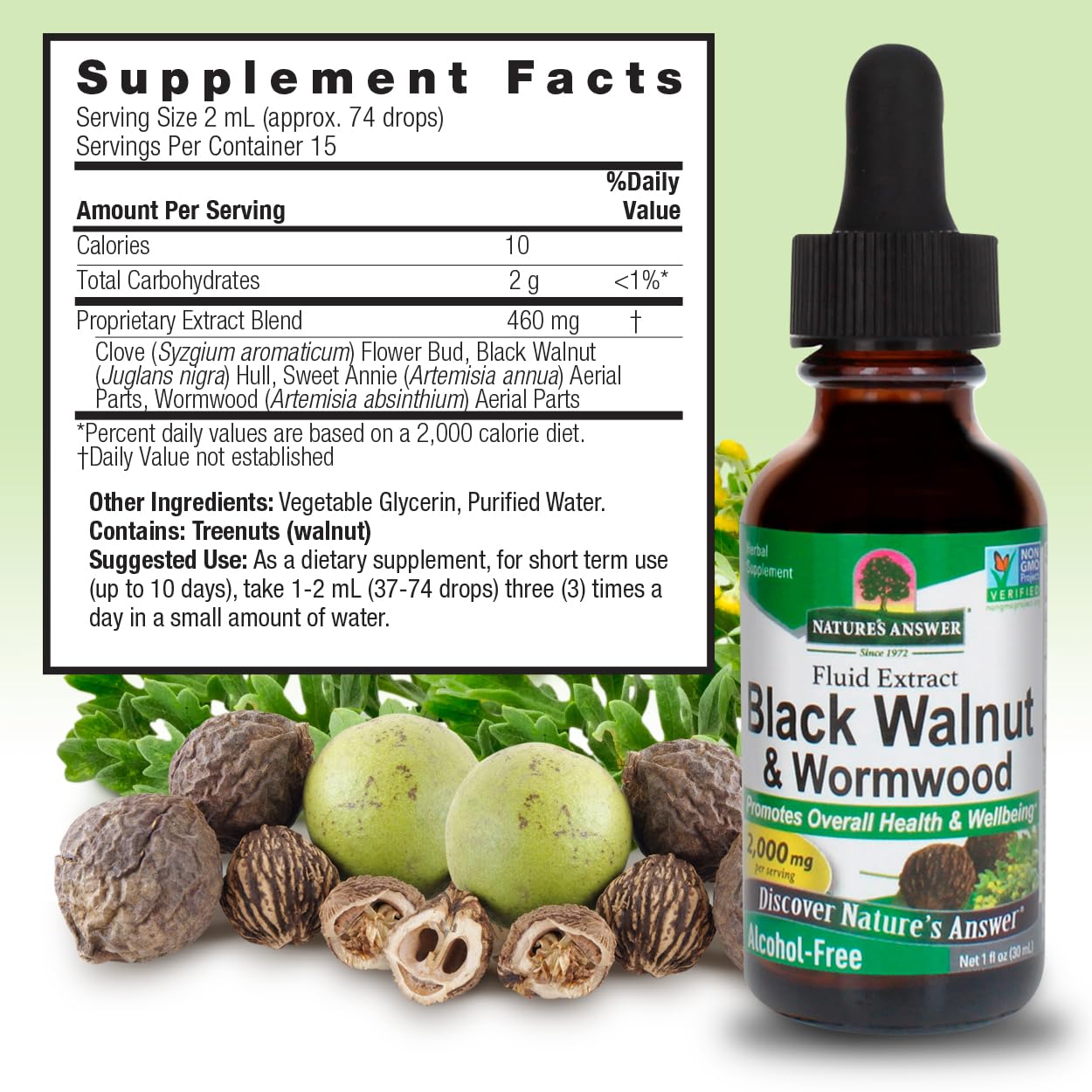 Nature’s Answer Black Walnut Wormwood supplement facts 30ml bottle