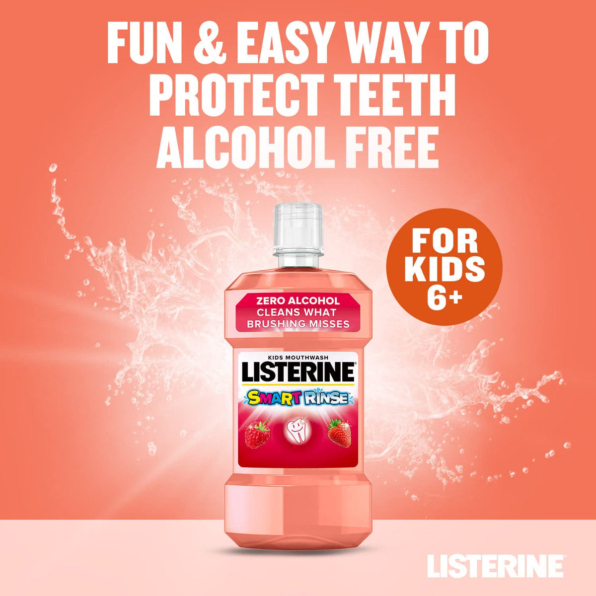 Listerine Smart Rinse Kids Mild Berry Mouthwash alcohol-free oral rinse bottle 500ml
