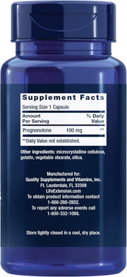 Life Extension Pregnenolone - 100mg Dietary Supplement for Wellness - 100 Capsules