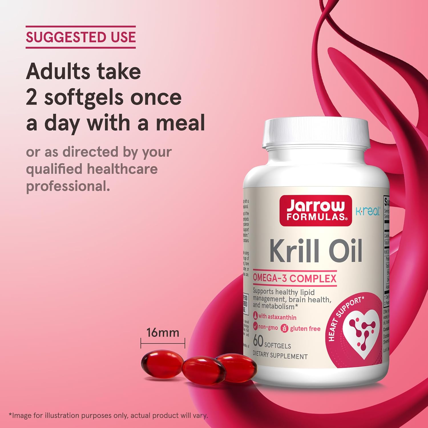 How to Use Image: Jarrow Formulas krill oil omega 3 softgels usage instructions with meal