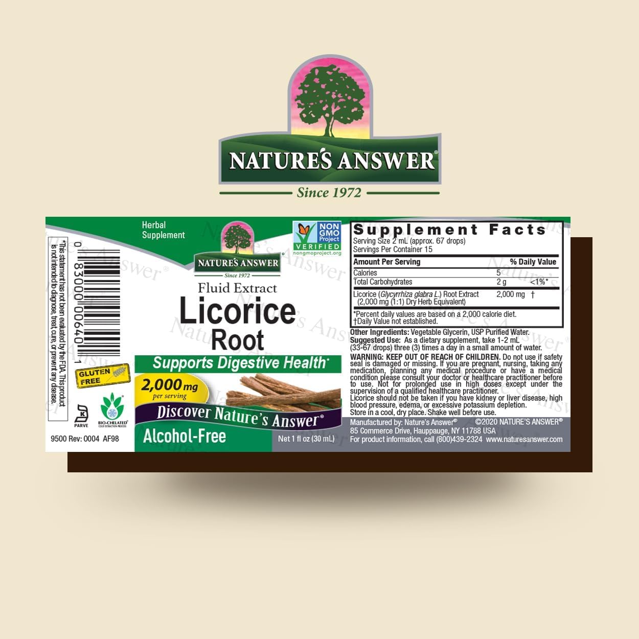 Nature’s Answer Licorice Root alcohol-free liquid extract 30ml barcode