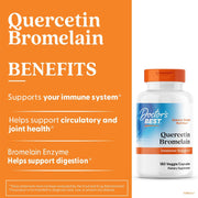Doctor's Best Quercetin Bromelain, bottle packaging, unflavoured, 500mg quercetin and 250mg bromelain, 180 veggie capsules, daily dietary supplement use