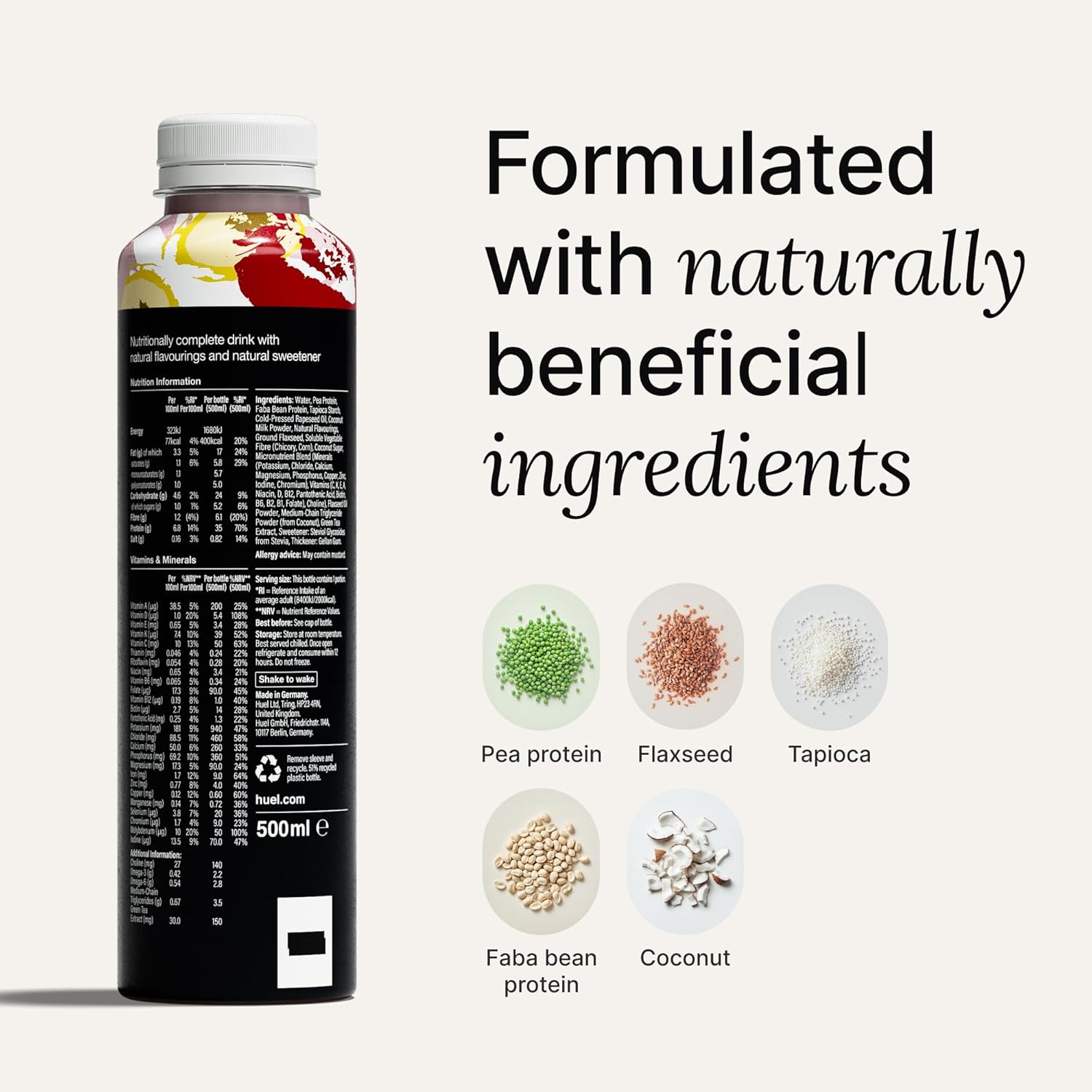Huel Black Edition Ready-to-Drink Strawberry Banana meal drink bottle serving instructions 500ml bottle 8 pack