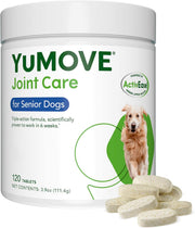 YuMOVE Joint Support Supplement for Senior Dogs, 120-count tub.