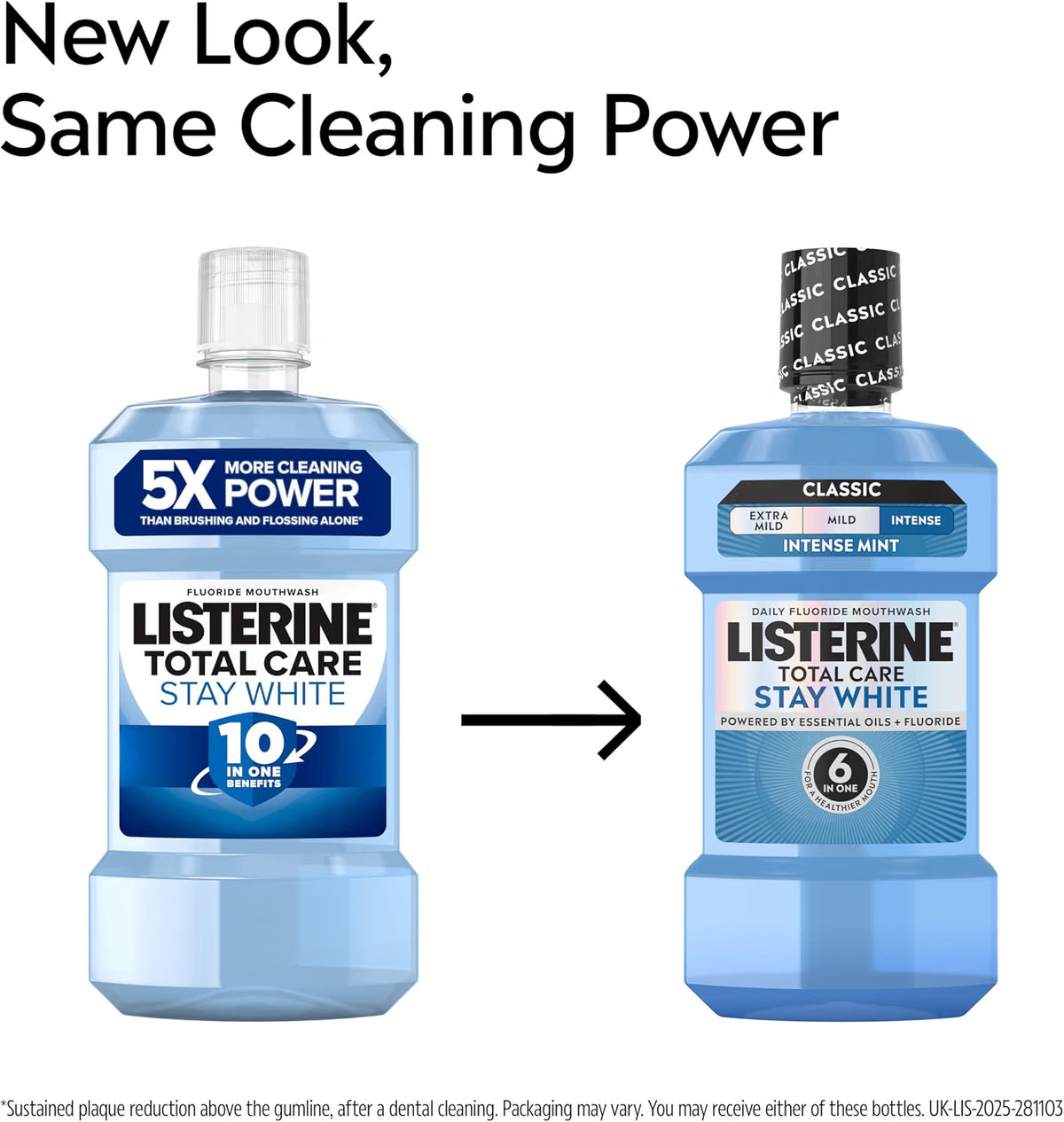 Listerine Total Care Stay White Intense Mint Mouthwash oral rinse bottle 500ml new look