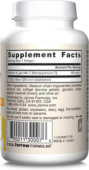Jarrow Formulas MK-7 Vitamin K2 90mcg 120 Softgels barcode
