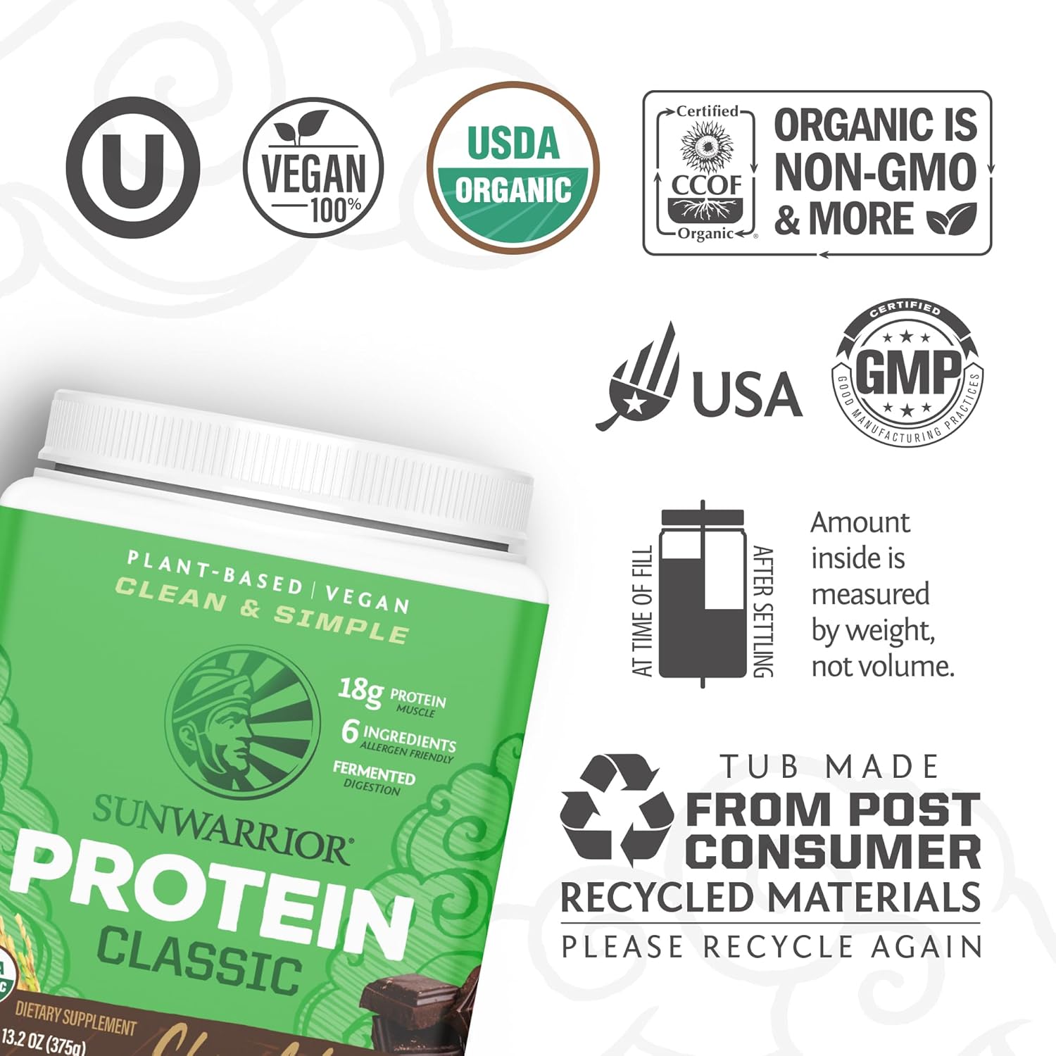 Sunwarrior Organic Brown Rice Protein Powder, Chocolate
