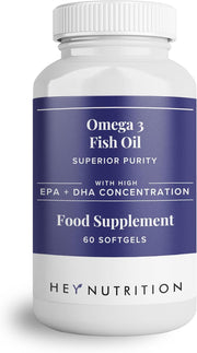 Hey Nutrition Omega-3 Fish Oil 2000mg bottle, 60 softgels.