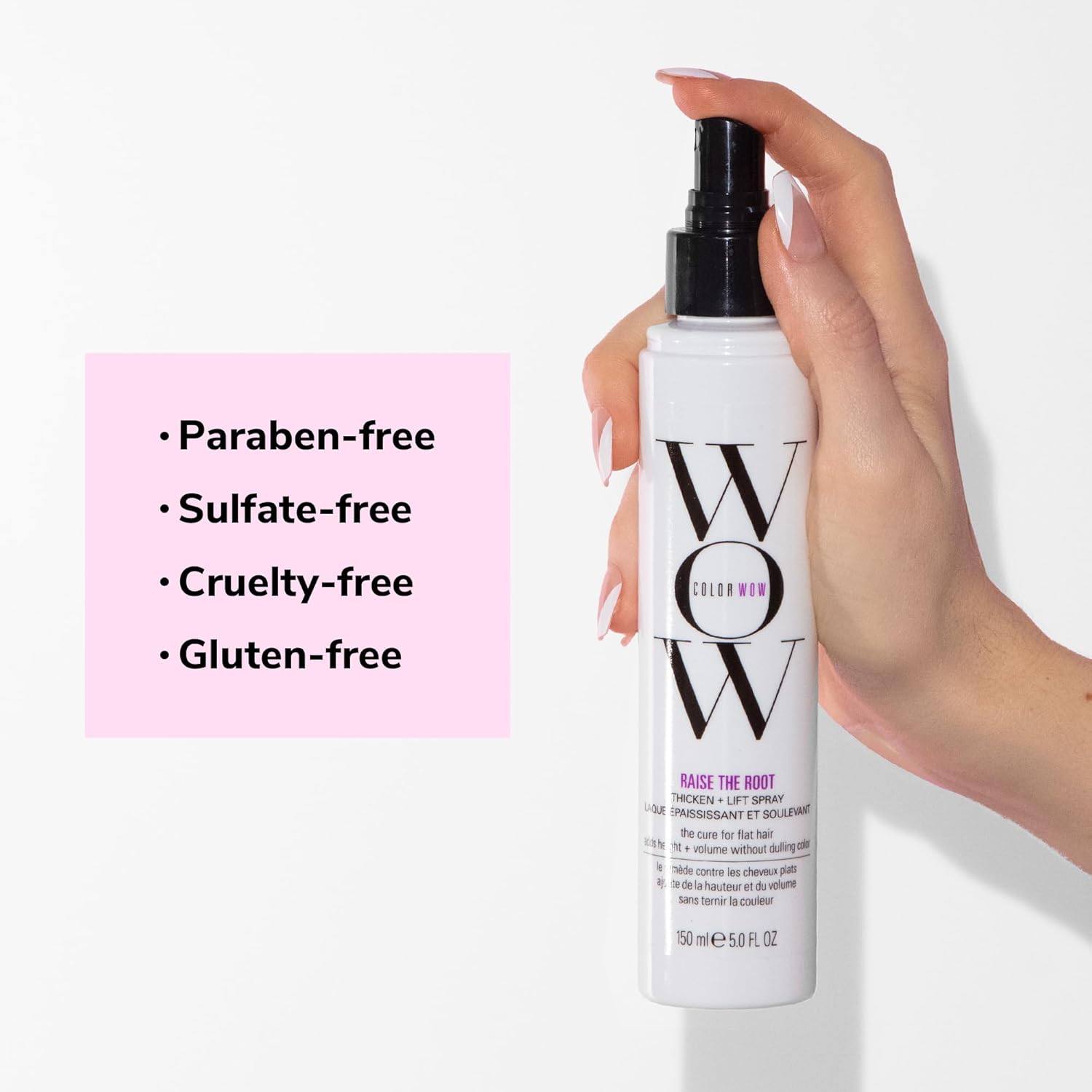 Color Wow Root Lift Spray showing instructions and ingredients.