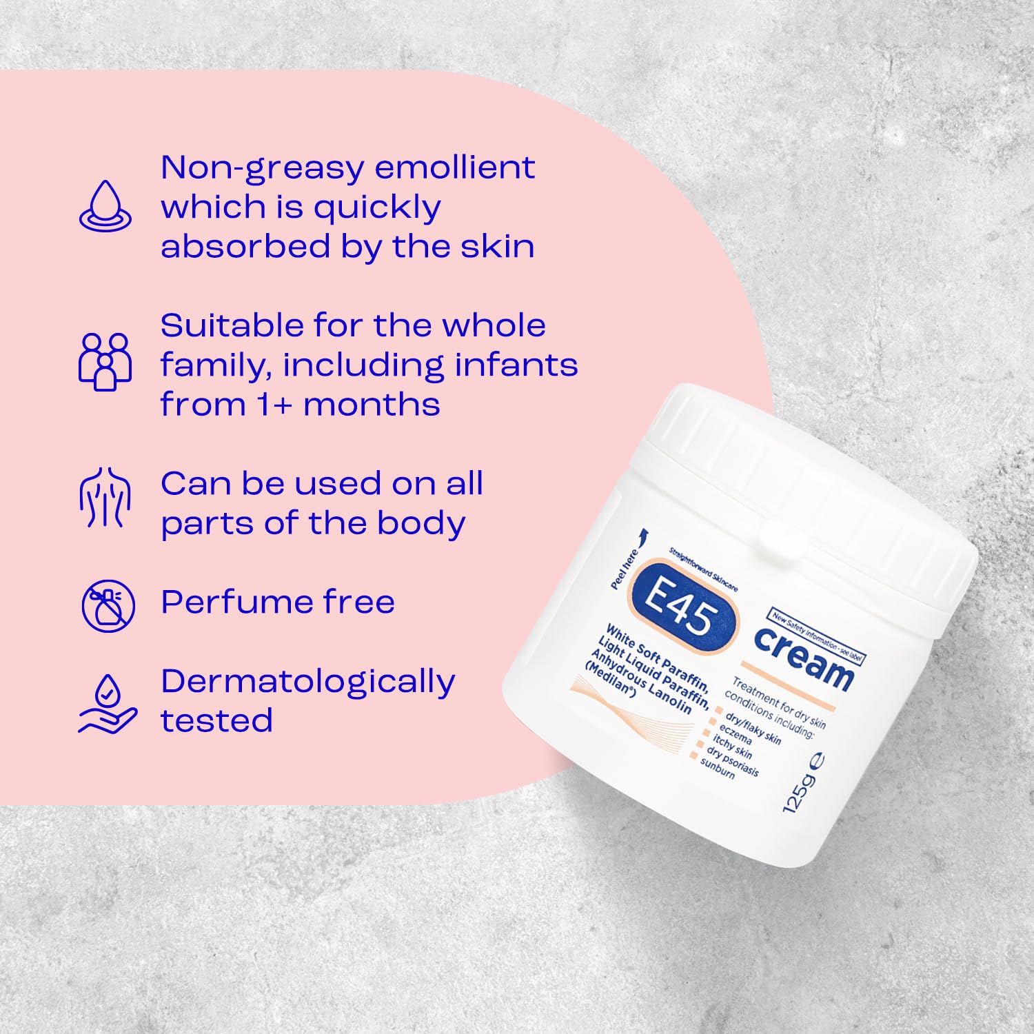 E45 Intensive Moisturising Cream for Sensitive Skin - Non-Greasy, 350g