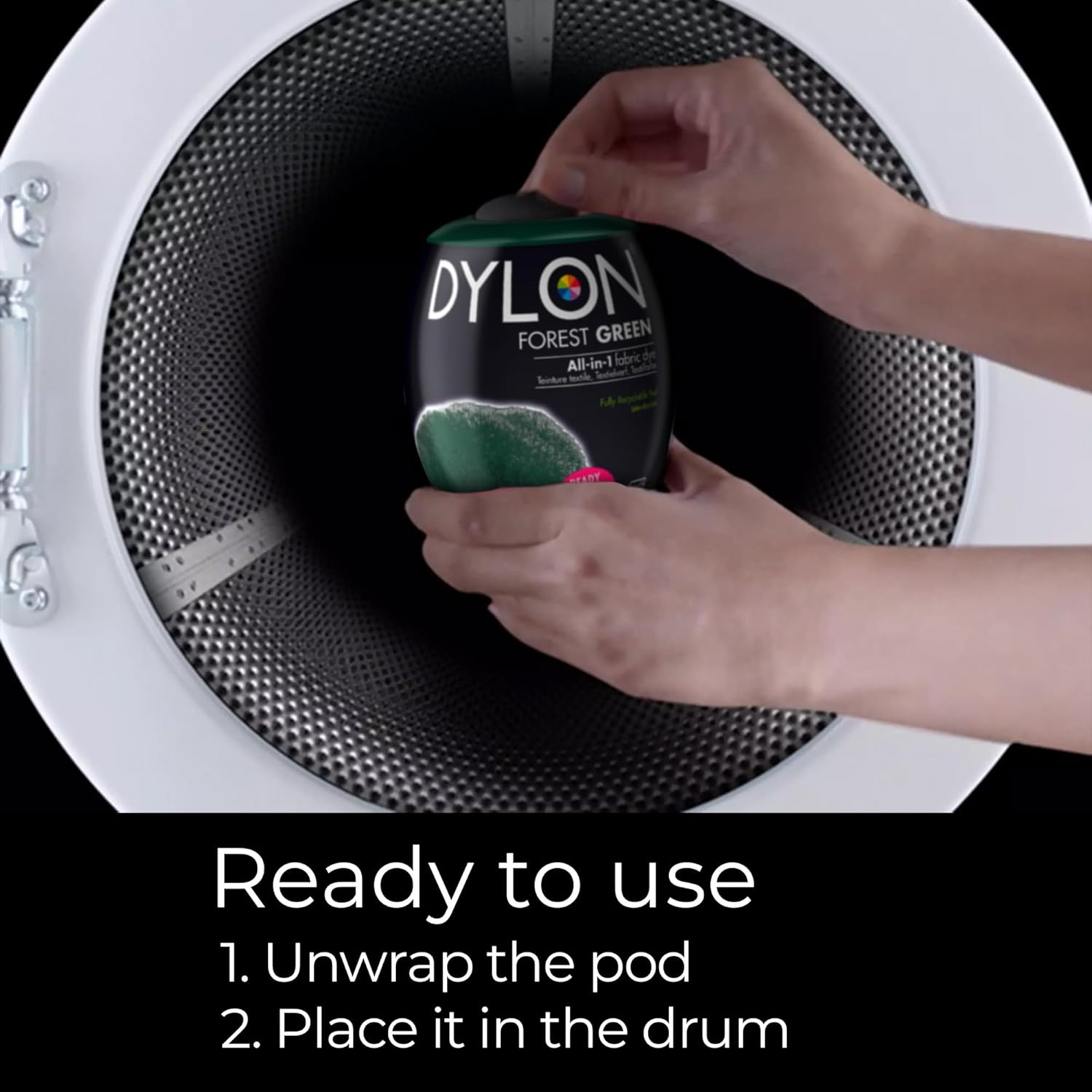 Dylon All-in-1 Fabric Dye Pod Forest Green 350g washing machine instructions