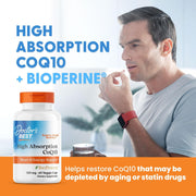 Doctor's Best High Absorption CoQ10 with BioPerine, bottle packaging, unflavoured, 100mg, 60 or 120 veggie capsules, daily dietary supplement use