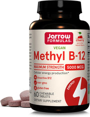 Front Image: Jarrow Formulas Methyl B-12 5000mcg chewable tablets fruit flavored bottle 60 count