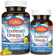 Front image: Carlson EcoSmart Omega 3 calamari oil lemon softgels 1000 mg 120 count bottle