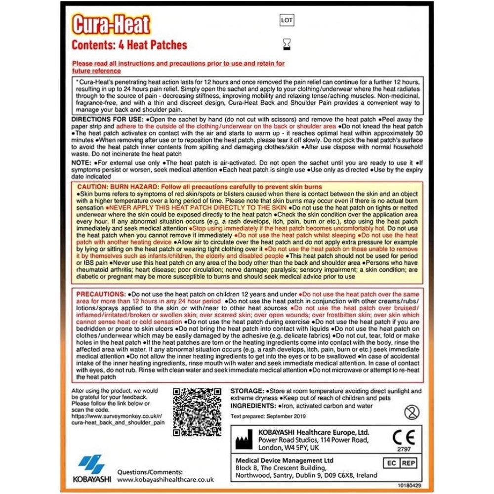 Cura-Heat 24H Non-Medicinal Heat Patch Back & Shoulder 3 x 4 Patches ingredients
