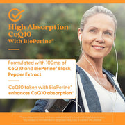 Doctor's Best High Absorption CoQ10 with BioPerine, bottle packaging, unflavoured, 100mg, 60 or 120 veggie capsules, daily dietary supplement use