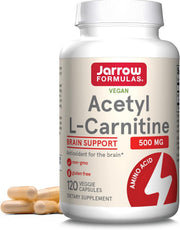 Front Image: Jarrow Formulas Acetyl L-Carnitine 500mg veggie capsules bottle 120 count