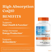 Doctor's Best High Absorption CoQ10 with BioPerine, bottle packaging, unflavoured, 100mg, 60 or 120 veggie capsules, daily dietary supplement use