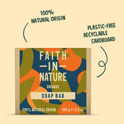 Faith In Nature Natural Orange Vegan Bar Soap 18 × 100g cardboard product information