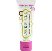 Jack N' Jill Natural Certified Toothpaste Berries & Cream, toothpaste tube packaging, berries and cream flavour, 50g