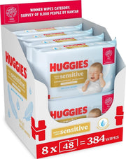 Huggies Extra Care Sensitive Baby Wipes soft pack fragrance-free wipes 8 x 48 wipes